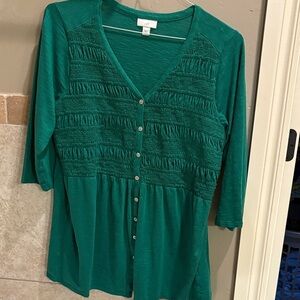 J. Jill Top Women’s Large Shirt Blouse Green Clover Long Sleeve Relaxed
